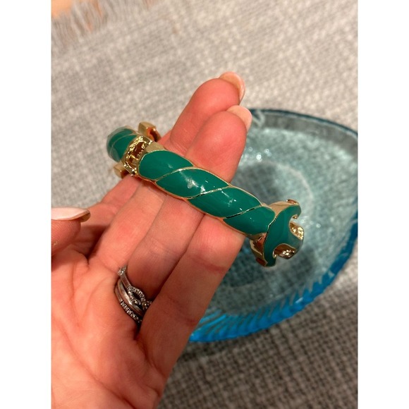 Green enamel bracelet in green and gold with 2 anchors - Picture 5 of 5
